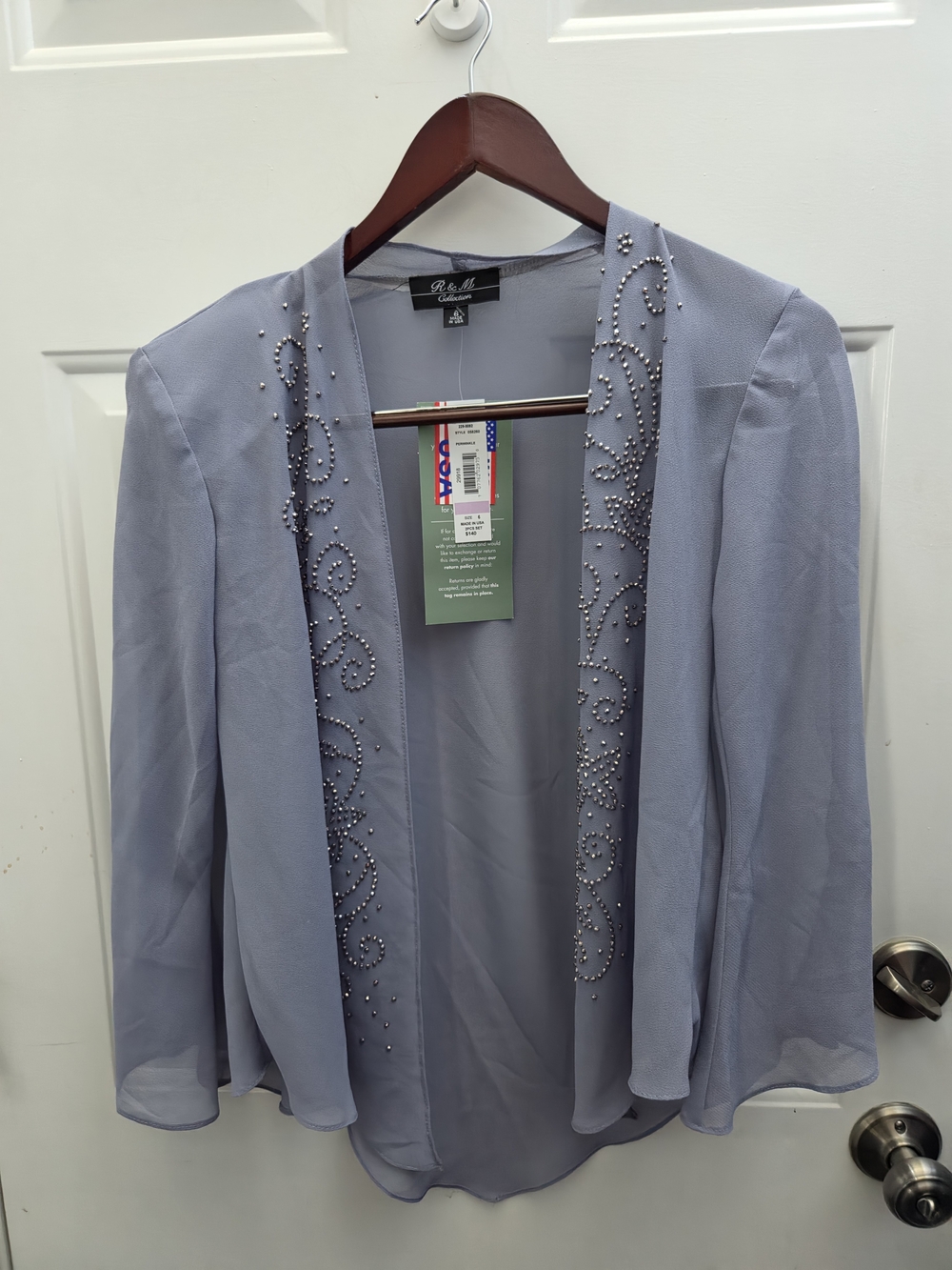 R&M Richards Lavender Embellished Open-Front Jacket